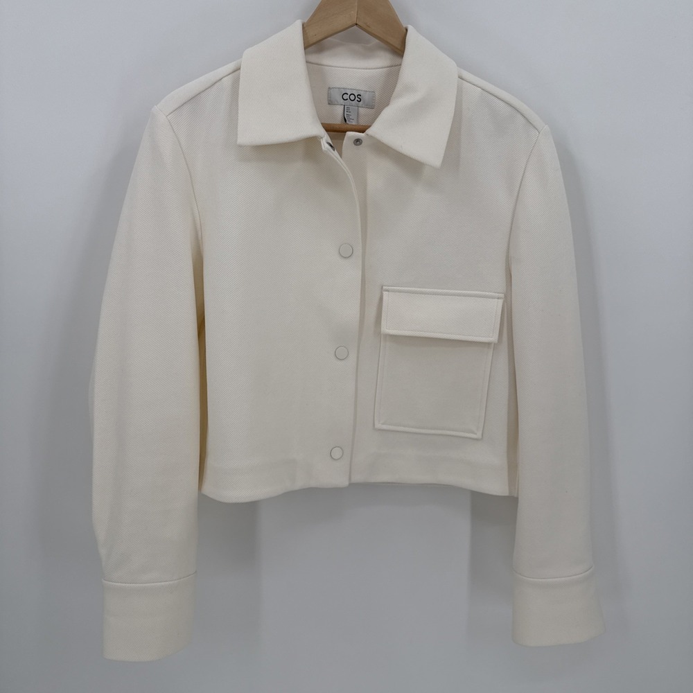 COS Womens White Cropped Structured Button Up Jacket Size Small Classic Modern